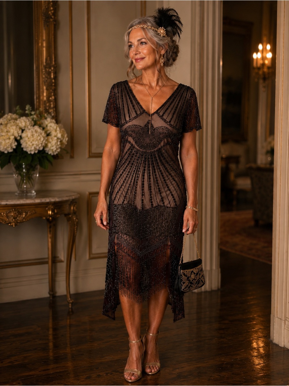 Gatsby flapper beaded sequin sheer dress 12
